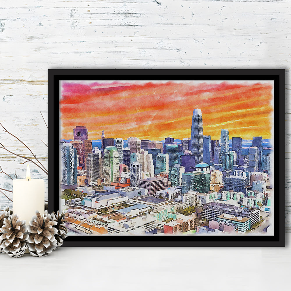 San Francisco Watercolor Painting Canvas, San Francisco California, Sport Gift Art, Framed Canvas Print Wall Art