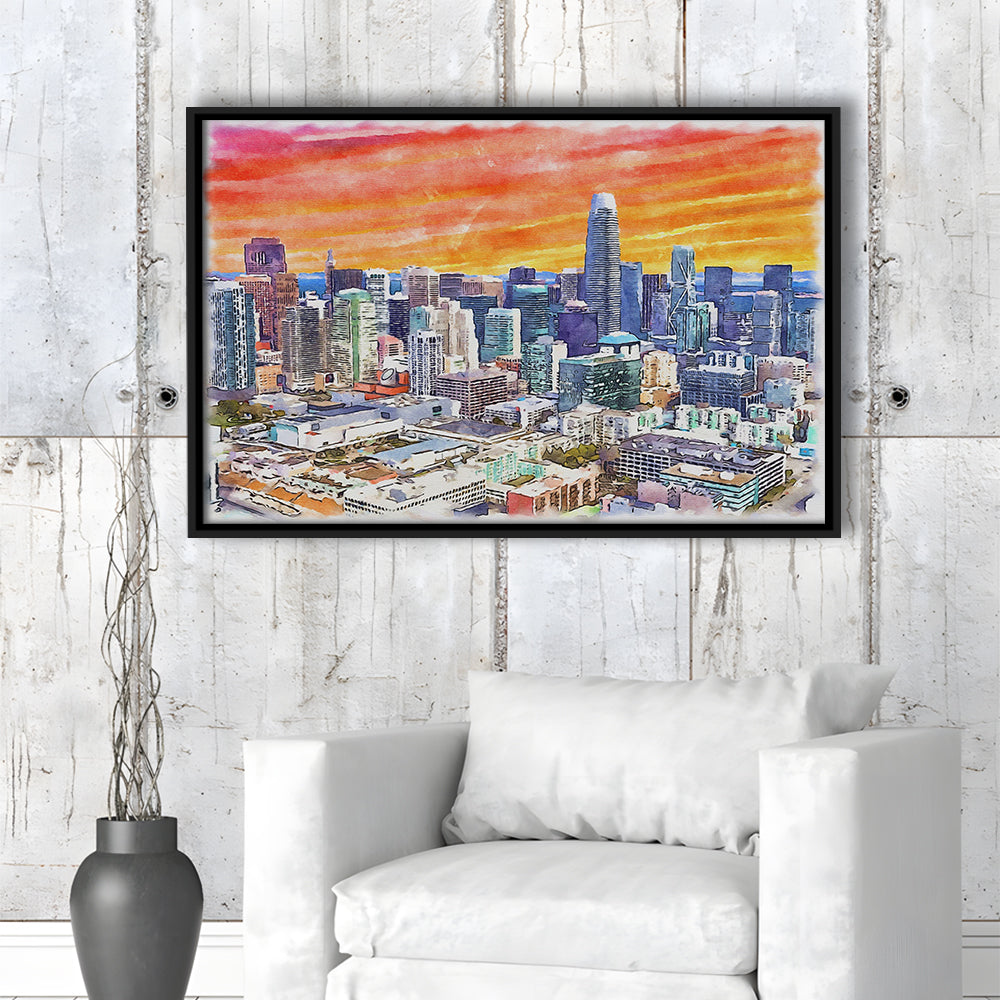 San Francisco Watercolor Painting Canvas, San Francisco California, Sport Gift Art, Framed Canvas Print Wall Art