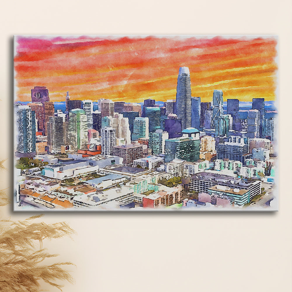 San Francisco Watercolor Painting Canvas, San Francisco California, Sport Art, Gifts for him, Canvas Print Wall Art