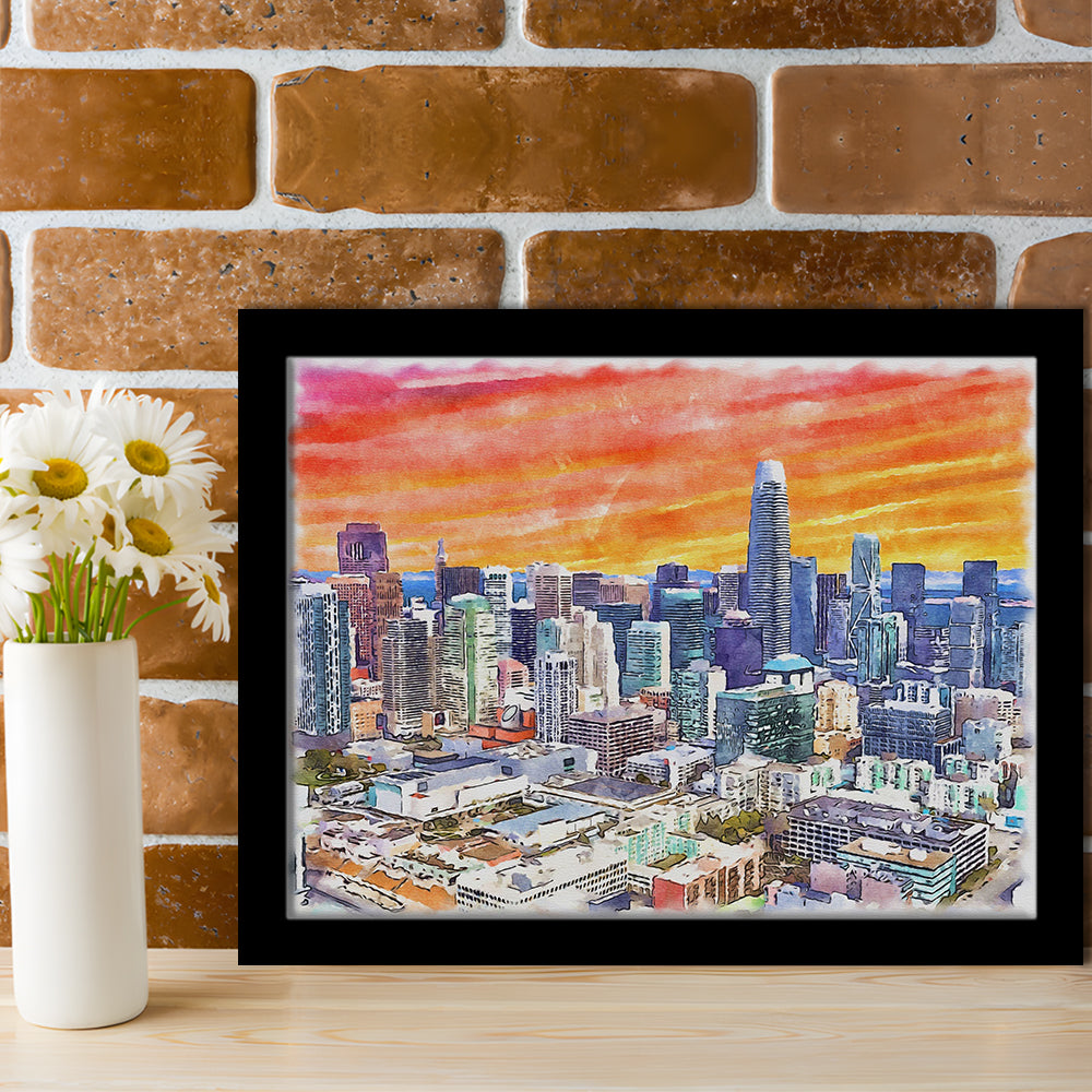 San Francisco Watercolor Painting Canvas, San Francisco California, Sport Gift Art, Framed Art Print Wall Decor