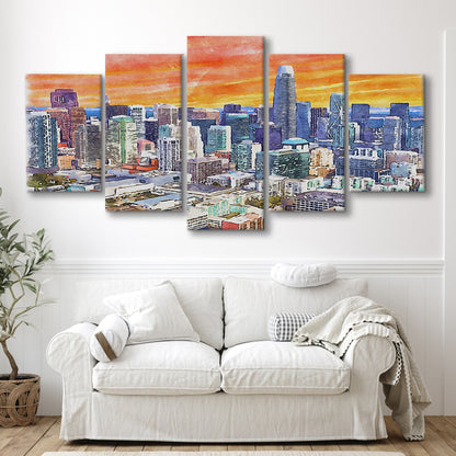 San Francisco Watercolor Painting Canvas, San Francisco California, Sport Art, Mixed 5 Panel, Canvas Print Wall Art