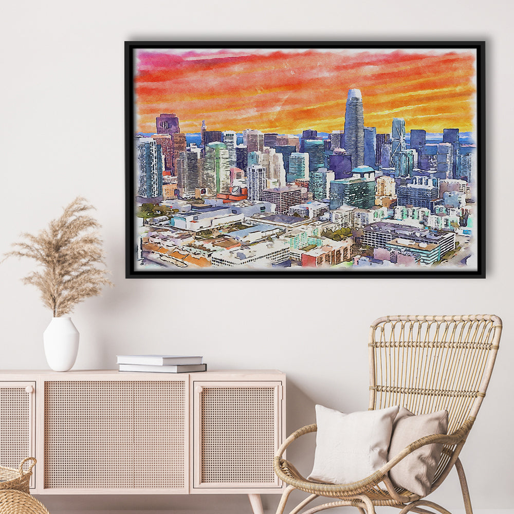 San Francisco Watercolor Painting Canvas, San Francisco California, Sport Gift Art, Framed Canvas Print Wall Art