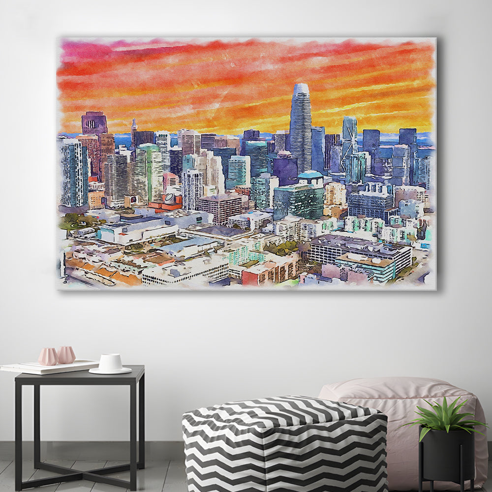 San Francisco Watercolor Painting Canvas, San Francisco California, Sport Art, Gifts for him, Canvas Print Wall Art