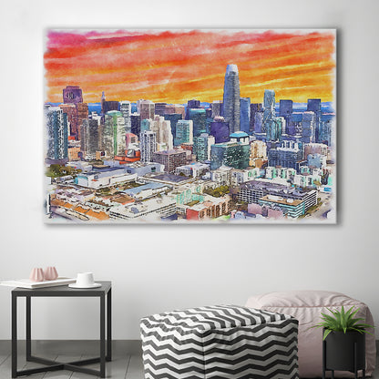 San Francisco Watercolor Painting Canvas, San Francisco California, Sport Art, Gifts for him, Canvas Print Wall Art
