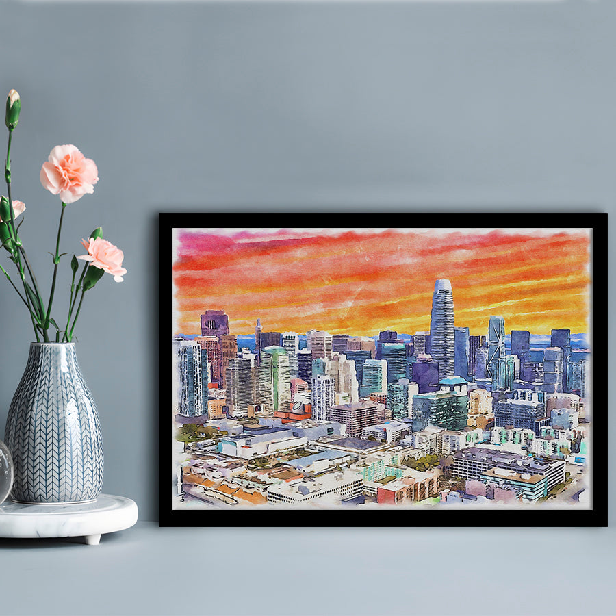 San Francisco Watercolor Painting Canvas, San Francisco California, Sport Gift Art, Framed Art Print Wall Decor