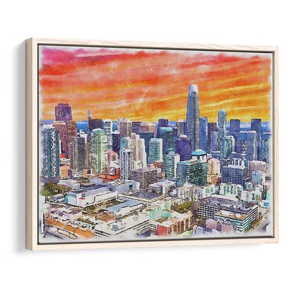 San Francisco Watercolor Painting Canvas, San Francisco California, Sport Gift Art, Framed Canvas Print Wall Art