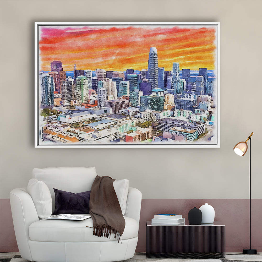 San Francisco Watercolor Painting Canvas, San Francisco California, Sport Gift Art, Framed Canvas Print Wall Art