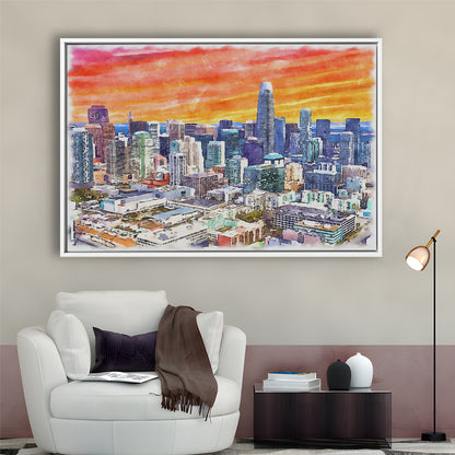 San Francisco Watercolor Painting Canvas, San Francisco California, Sport Gift Art, Framed Canvas Print Wall Art