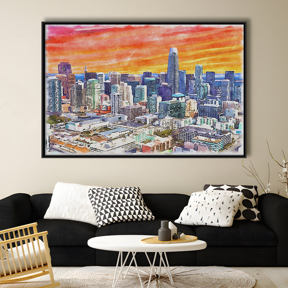 San Francisco Watercolor Painting Canvas, San Francisco California, Sport Gift Art, Framed Canvas Print Wall Art