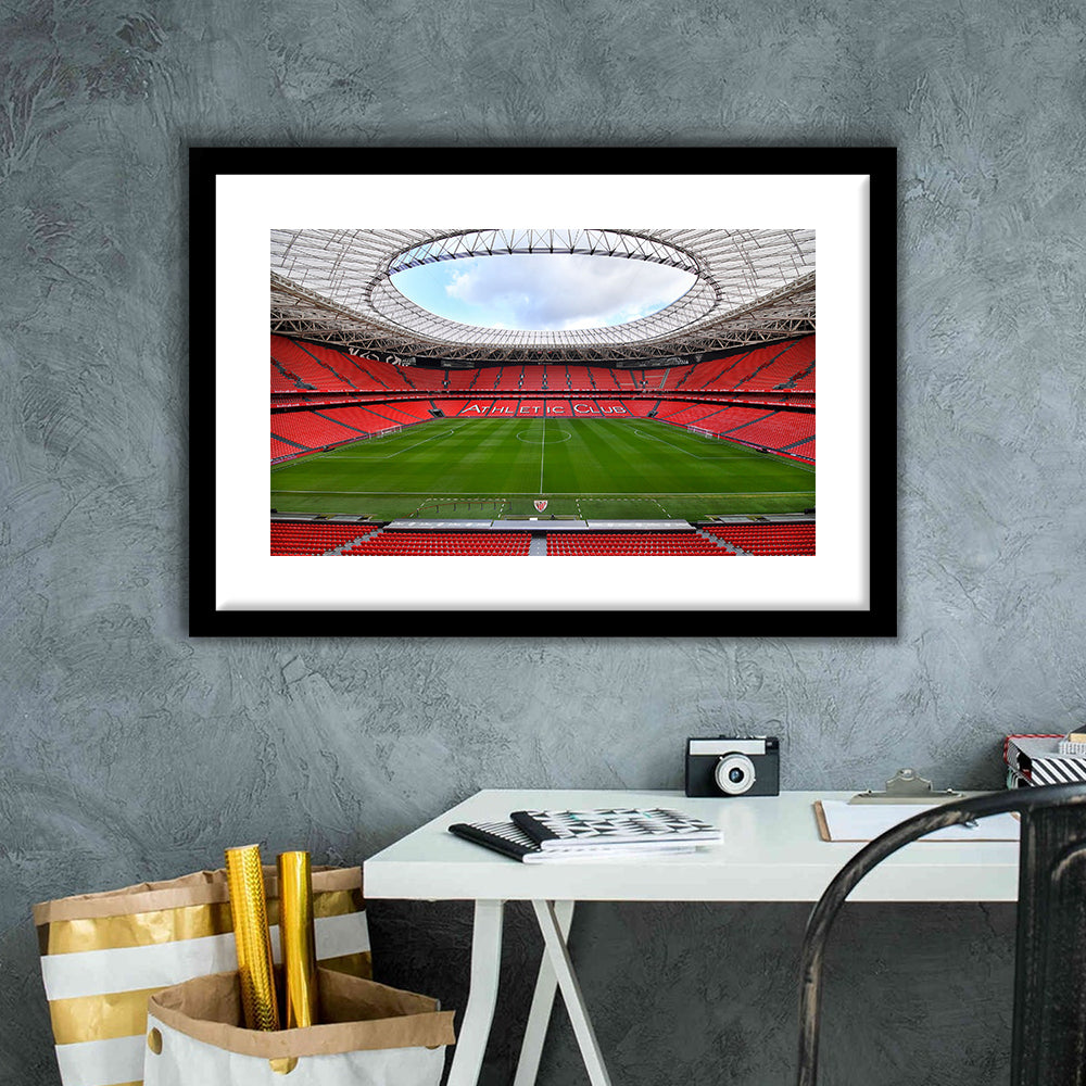 San Mames Stadium, Stadium Canvas, Sport Art, Gift for him, White Border Framed Art Print Wall Decor