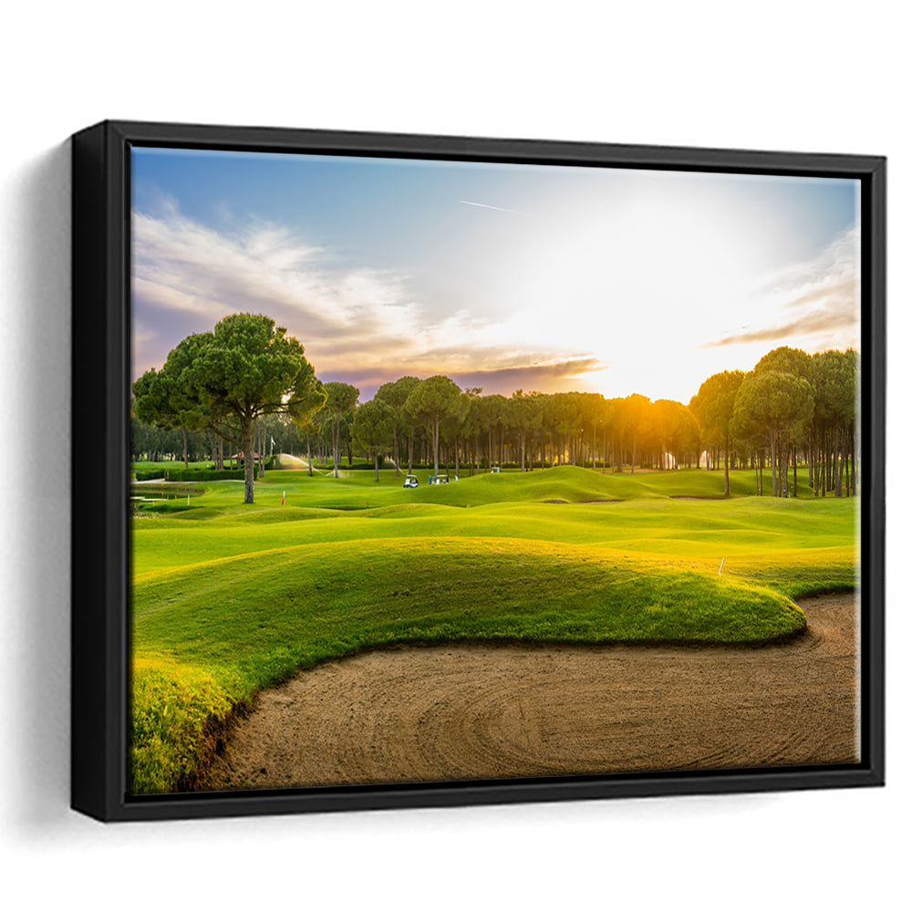 Sand Bunker On A Golf Course During Sunset Belek Turkey, Floating Framed Canvas Print Wall Art