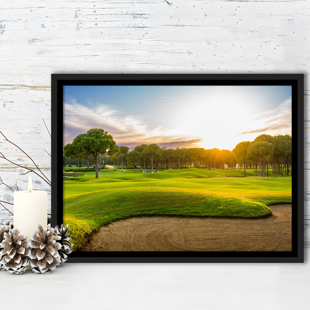 Sand Bunker On A Golf Course During Sunset Belek Turkey, Floating Framed Canvas Print Wall Art