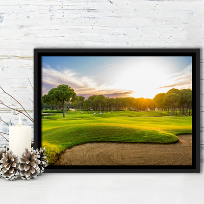 Sand Bunker On A Golf Course During Sunset Belek Turkey, Floating Framed Canvas Print Wall Art