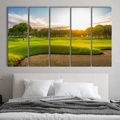 Sand Bunker On A Golf Course During Sunset Belek Turkey, Golf Art Print, Extra Large Canvas Print Wall Art
