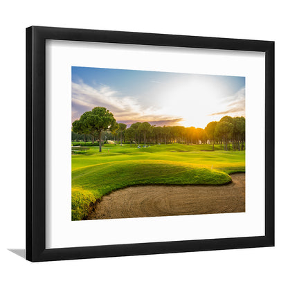 Sand Bunker On A Golf Course During Sunset Belek Turkey, Goft Art Print, Framed Art Print White Border Wall Decor
