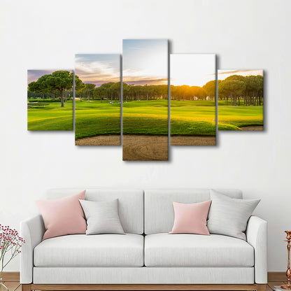 Sand Bunker On A Golf Course During Sunset Belek Turkey, Golf Art Print, 5 Pieces Mixed Canvas Print Wall Art