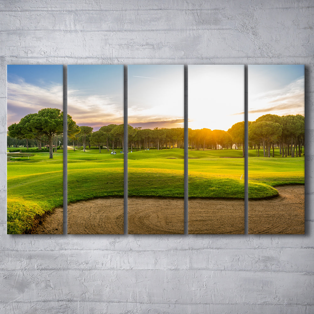 Sand Bunker On A Golf Course During Sunset Belek Turkey, Golf Art Print, Extra Large Canvas Print Wall Art