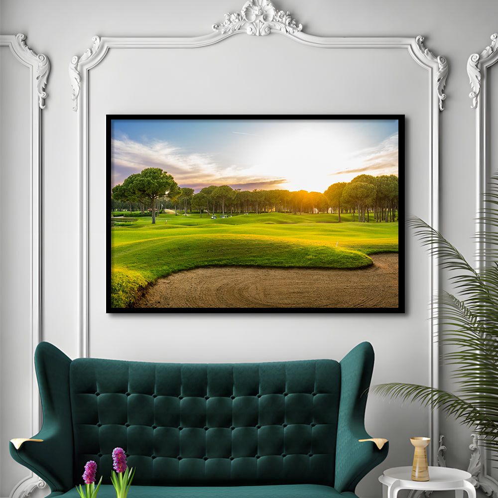Sand Bunker On A Golf Course During Sunset Belek Turkey, Framed Art Print Wall Decor, Picture Framed