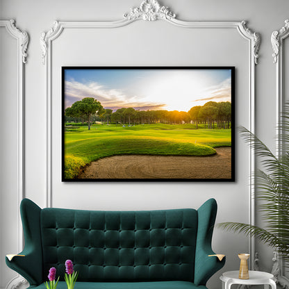 Sand Bunker On A Golf Course During Sunset Belek Turkey, Framed Art Print Wall Decor, Picture Framed