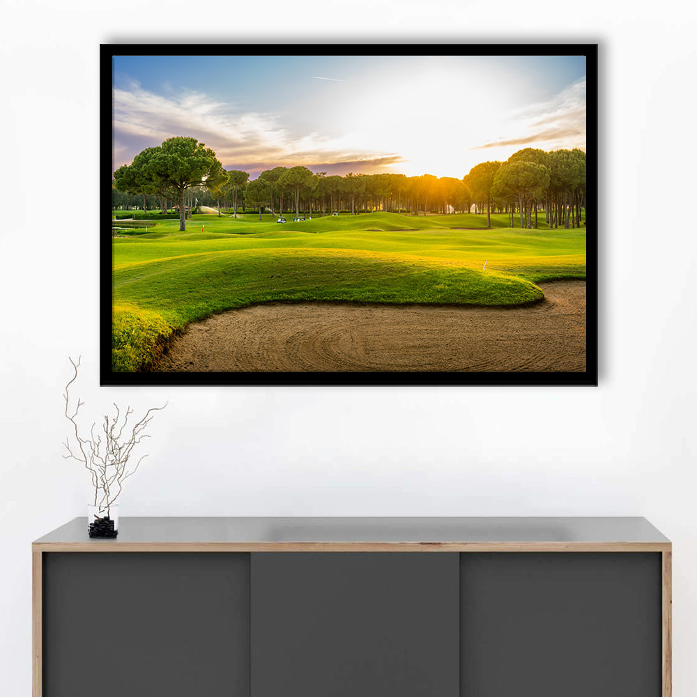 Sand Bunker On A Golf Course During Sunset Belek Turkey, Framed Art Print Wall Decor, Picture Framed