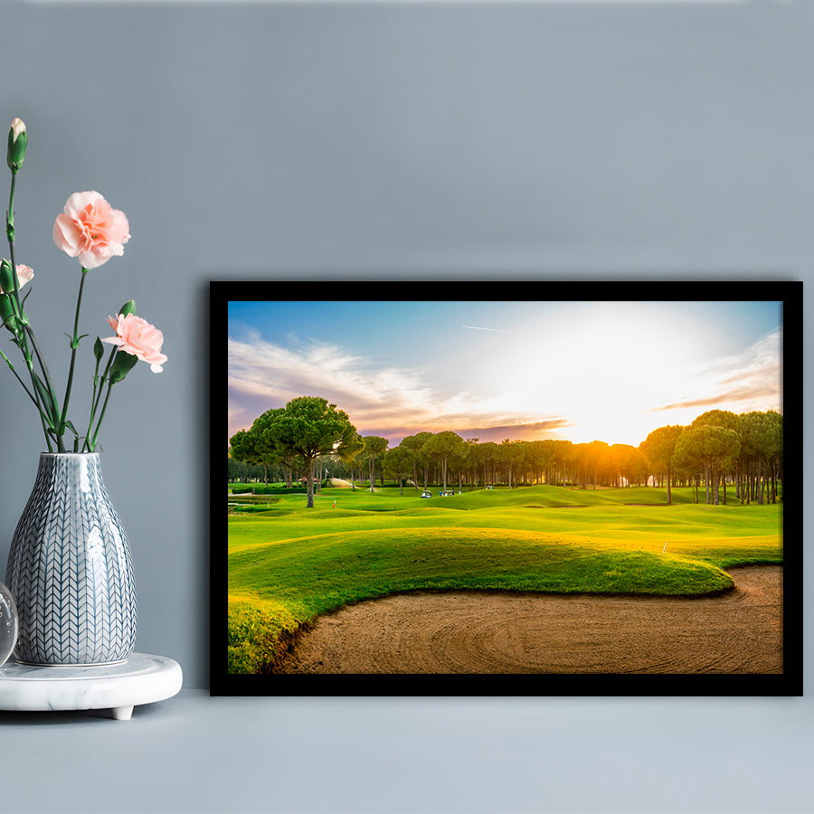 Sand Bunker On A Golf Course During Sunset Belek Turkey, Framed Art Print Wall Decor, Picture Framed
