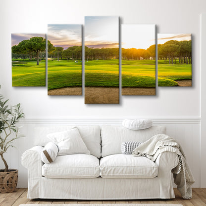 Sand Bunker On A Golf Course During Sunset Belek Turkey, Golf Art Print, 5 Pieces Mixed Canvas Print Wall Art