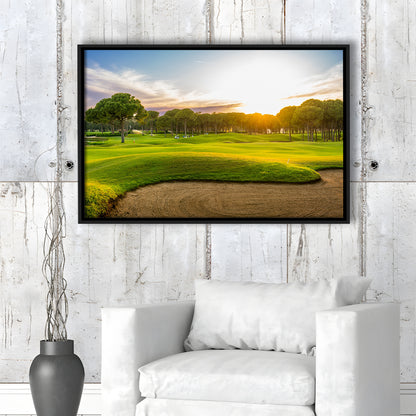 Sand Bunker On A Golf Course During Sunset Belek Turkey, Floating Framed Canvas Print Wall Art