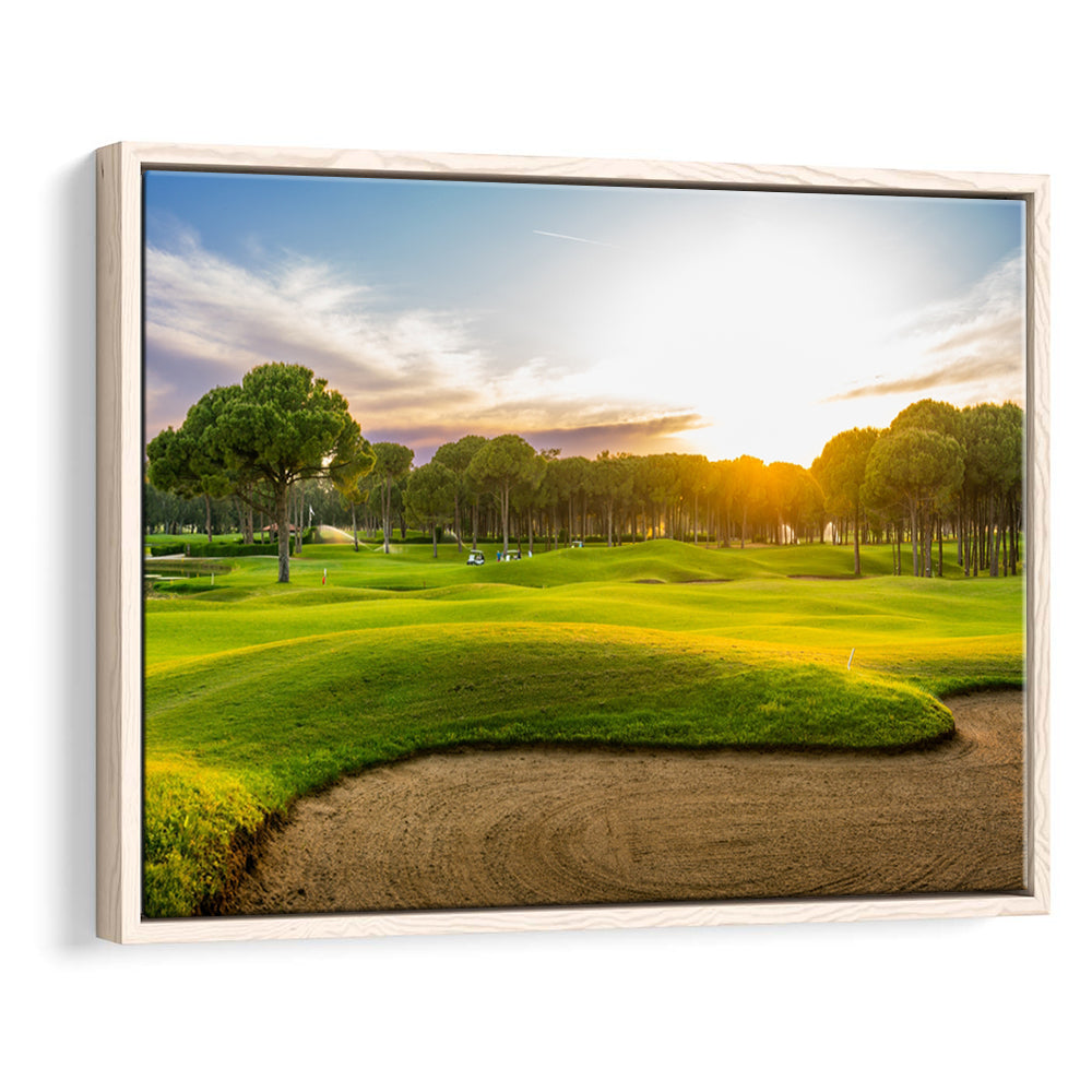 Sand Bunker On A Golf Course During Sunset Belek Turkey, Floating Framed Canvas Print Wall Art