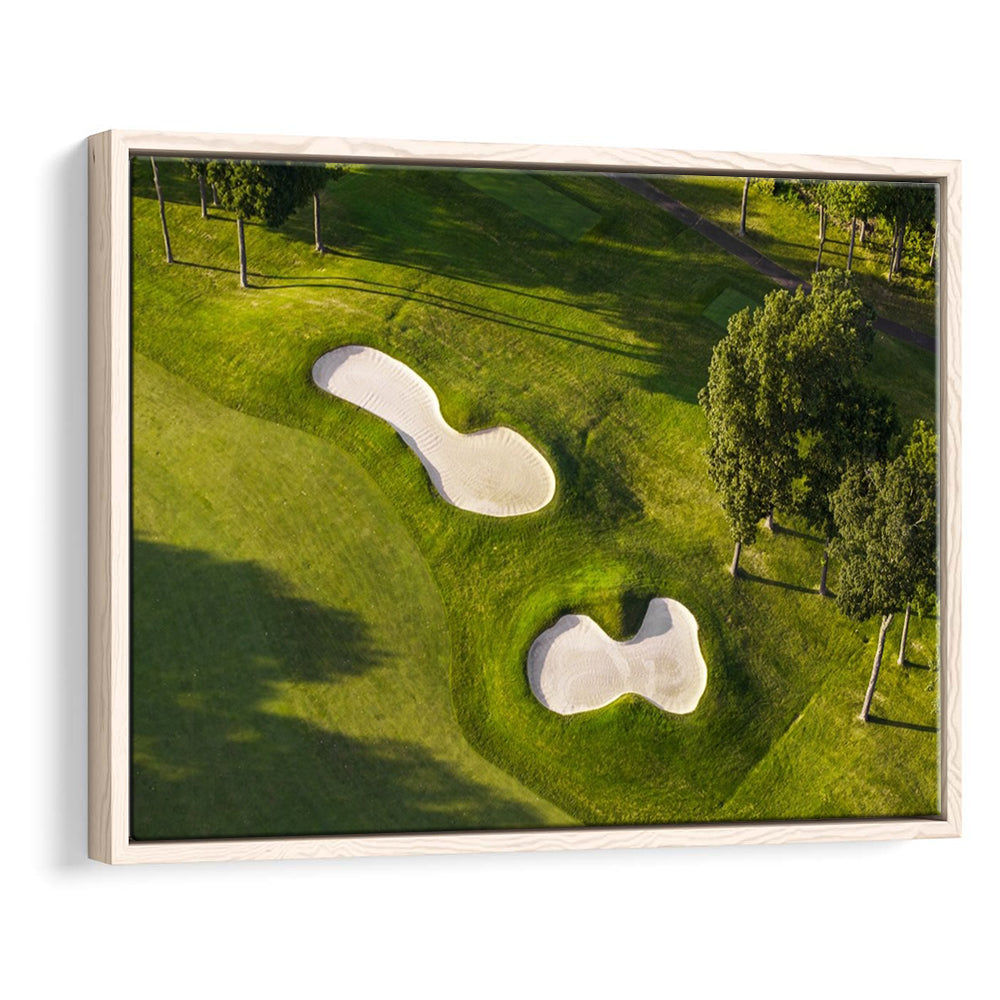 Sand Pits On A Golf Course From Above, Floating Framed Canvas Print Wall Art