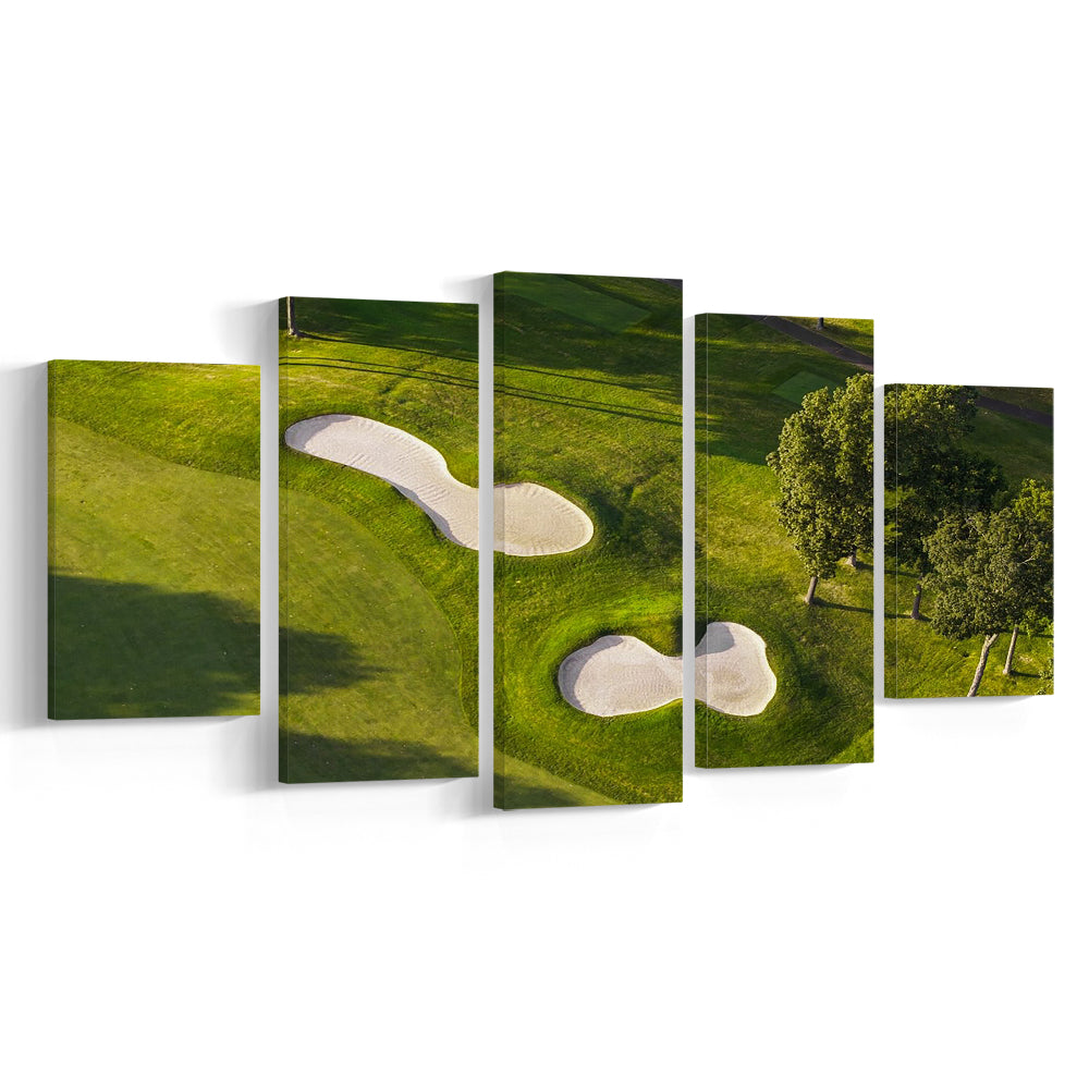 Sand Pits On A Golf Course From Above, Golf Art Print, 5 Pieces Mixed Canvas Print Wall Art