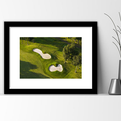 Sand Pits On A Golf Course From Above, Goft Art Print, Framed Art Print White Border Wall Decor