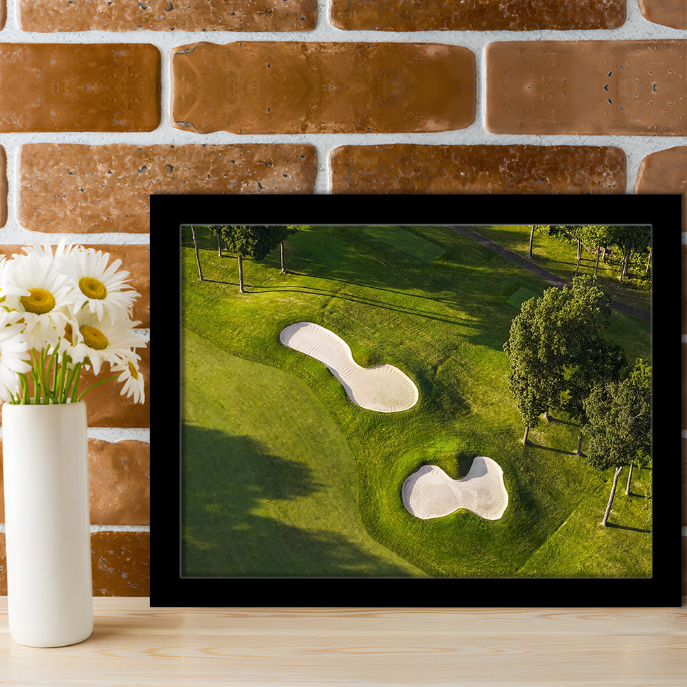 Sand Pits On A Golf Course From Above, Framed Art Print Wall Decor, Picture Framed