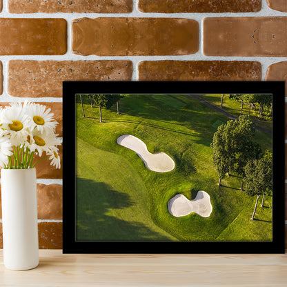 Sand Pits On A Golf Course From Above, Framed Art Print Wall Decor, Picture Framed