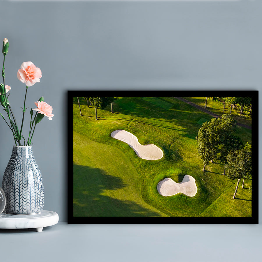 Sand Pits On A Golf Course From Above, Framed Art Print Wall Decor, Picture Framed