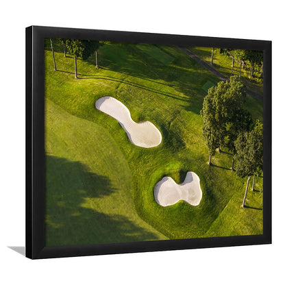 Sand Pits On A Golf Course From Above, Framed Art Print Wall Decor, Picture Framed