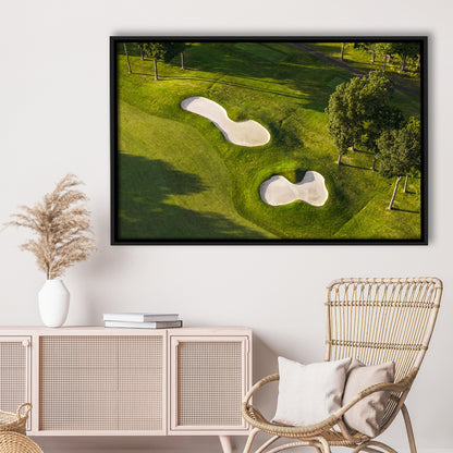 Sand Pits On A Golf Course From Above, Floating Framed Canvas Print Wall Art