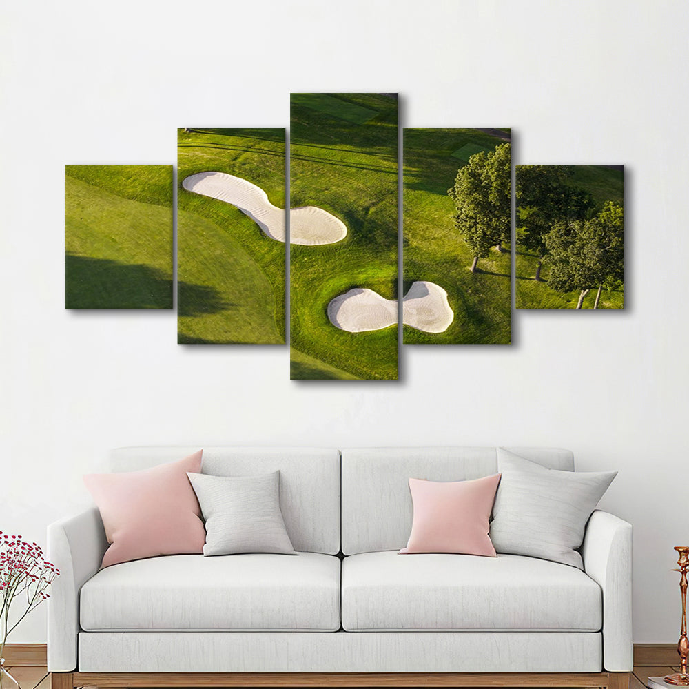 Sand Pits On A Golf Course From Above, Golf Art Print, 5 Pieces Mixed Canvas Print Wall Art