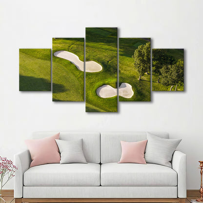 Sand Pits On A Golf Course From Above, Golf Art Print, 5 Pieces Mixed Canvas Print Wall Art