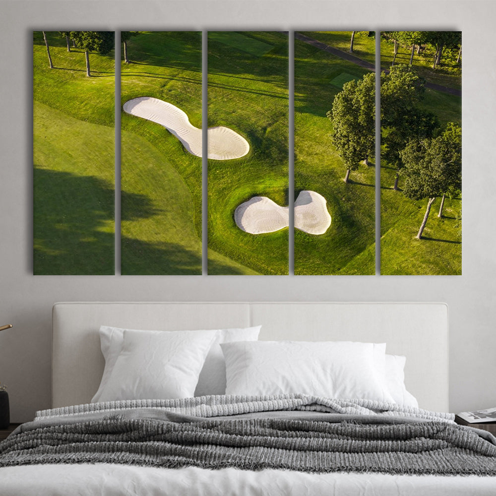 Sand Pits On A Golf Course From Above, Golf Art Print, Extra Large Canvas Print Wall Art