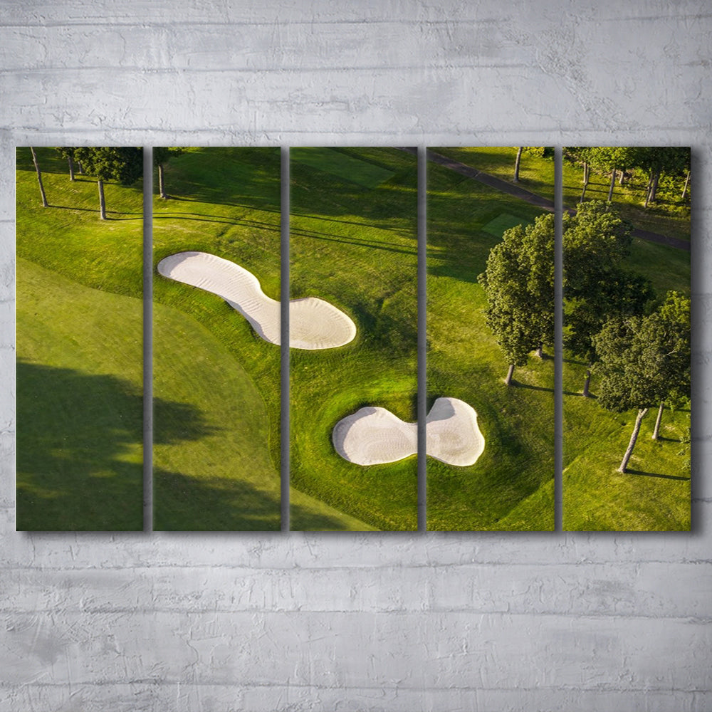 Sand Pits On A Golf Course From Above, Golf Art Print, Extra Large Canvas Print Wall Art
