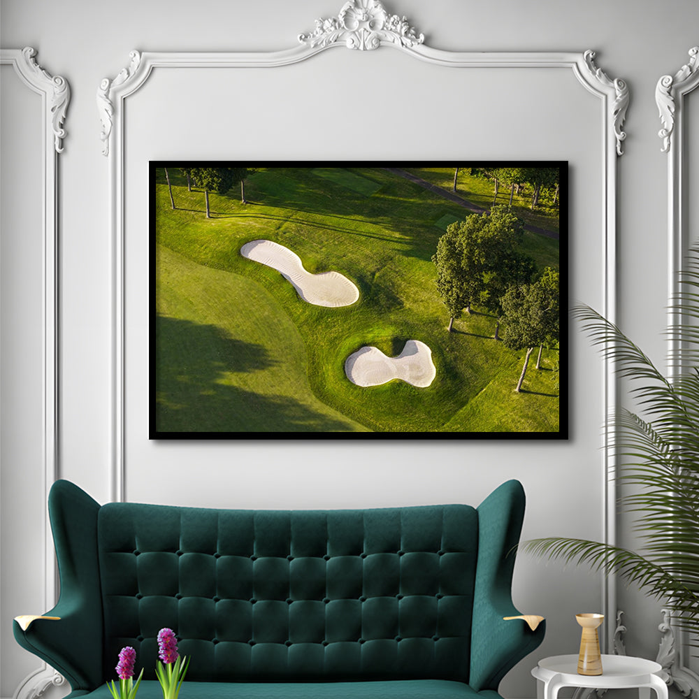 Sand Pits On A Golf Course From Above, Framed Art Print Wall Decor, Picture Framed