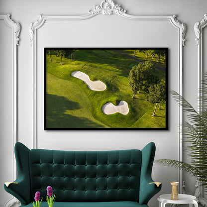 Sand Pits On A Golf Course From Above, Framed Art Print Wall Decor, Picture Framed