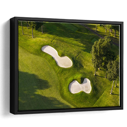 Sand Pits On A Golf Course From Above, Floating Framed Canvas Print Wall Art