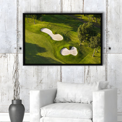 Sand Pits On A Golf Course From Above, Floating Framed Canvas Print Wall Art