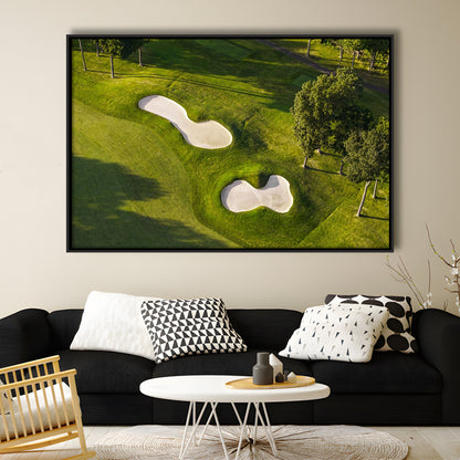 Sand Pits On A Golf Course From Above, Floating Framed Canvas Print Wall Art