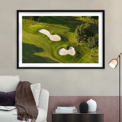 Sand Pits On A Golf Course From Above, Goft Art Print, Framed Art Print White Border Wall Decor