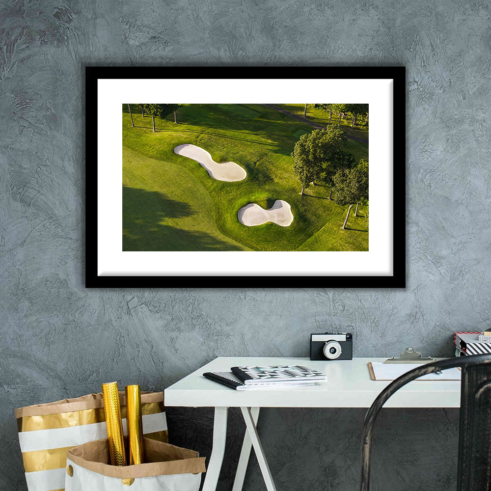 Sand Pits On A Golf Course From Above, Goft Art Print, Framed Art Print White Border Wall Decor