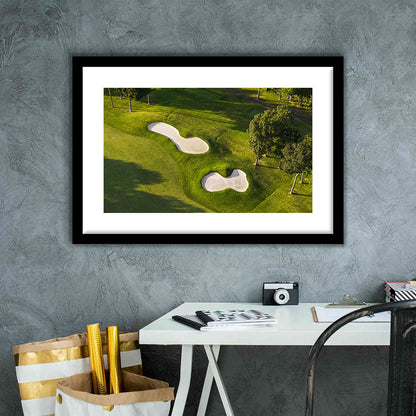 Sand Pits On A Golf Course From Above, Goft Art Print, Framed Art Print White Border Wall Decor