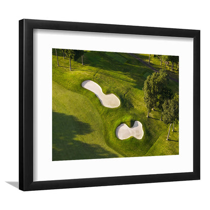 Sand Pits On A Golf Course From Above, Goft Art Print, Framed Art Print White Border Wall Decor
