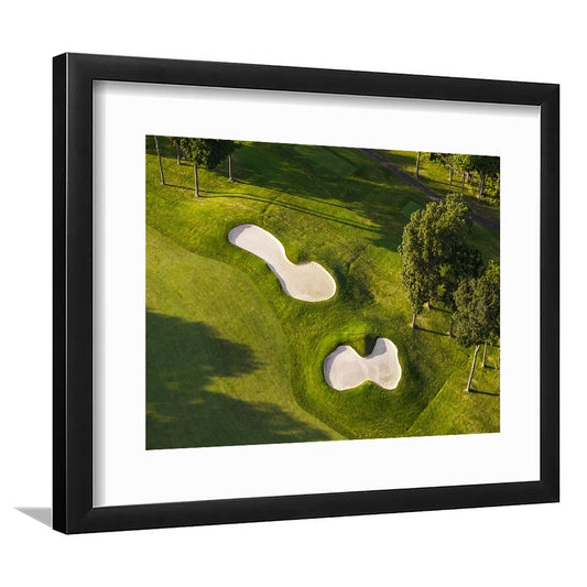 Sand Pits On A Golf Course From Above, Goft Art Print, Framed Art Print White Border Wall Decor